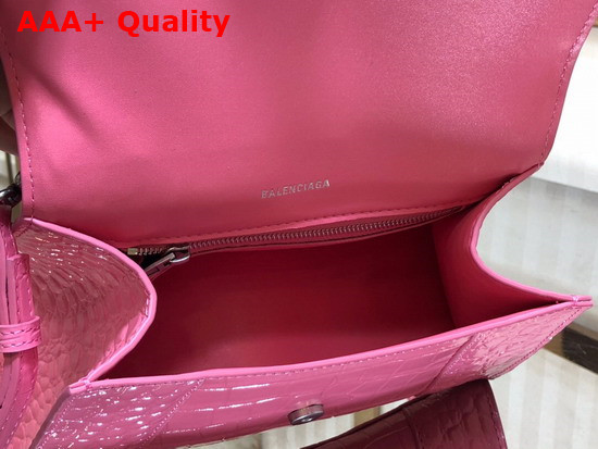 Balenciaga Hourglass Small Top Handbag in Pink Shiny Crocodile Embossed Calfskin Aged Silver B Hardware Replica