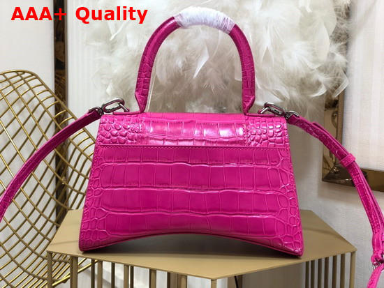 Balenciaga Hourglass Small Top Handbag in Rose Shiny Crocodile Embossed Calfskin Aged Silver B Hardware Replica