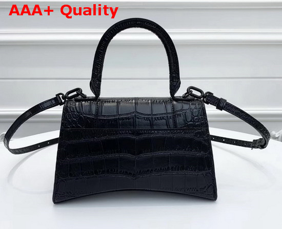 Balenciaga Hourglass Small Top Handle Bag in Black Crocodile Embossed Shiny Calfskin Replica