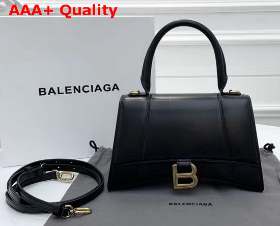 Balenciaga Hourglass Small Top Handle Bag in Black Shiny Box Calfskin Replica