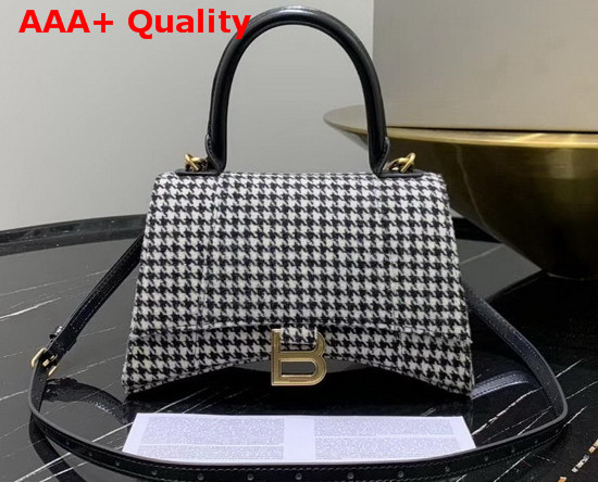 Balenciaga Hourglass Small Top Handle Bag in Black and White Wool Tweed Replica