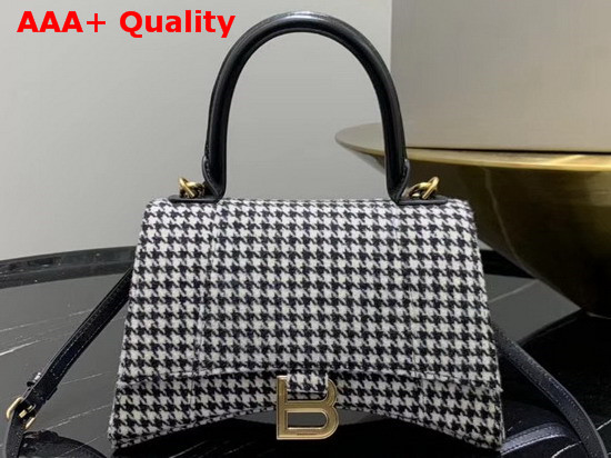 Balenciaga Hourglass Small Top Handle Bag in Black and White Wool Tweed Replica