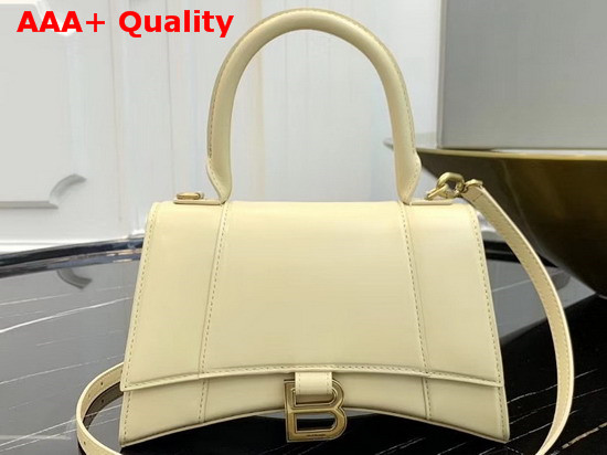 Balenciaga Hourglass Small Top Handle Bag in Cream Shiny Box Calfskin Replica