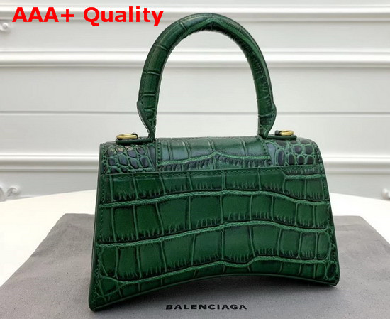 Balenciaga Hourglass Small Top Handle Bag in Green Crocodile Embossed Shiny Calfskin Replica