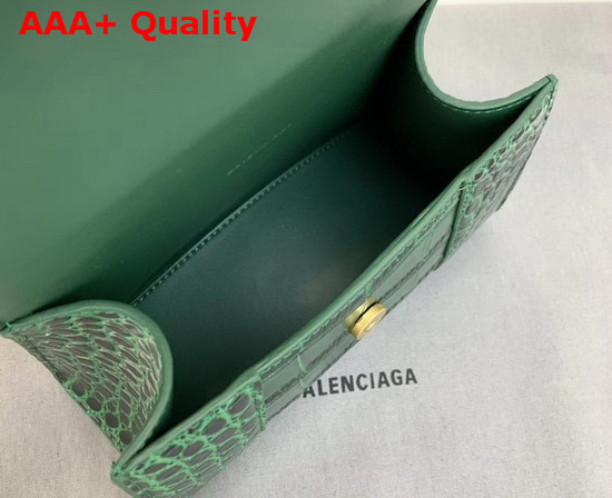 Balenciaga Hourglass Small Top Handle Bag in Green Crocodile Embossed Shiny Calfskin Replica