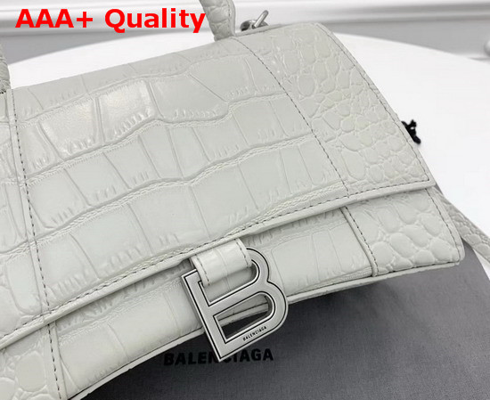 Balenciaga Hourglass Small Top Handle Bag in White Crocodile Embossed Shiny Calfskin Replica