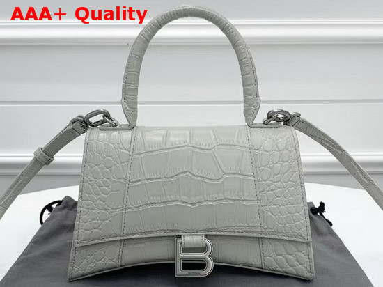 Balenciaga Hourglass Small Top Handle Bag in White Crocodile Embossed Shiny Calfskin Replica