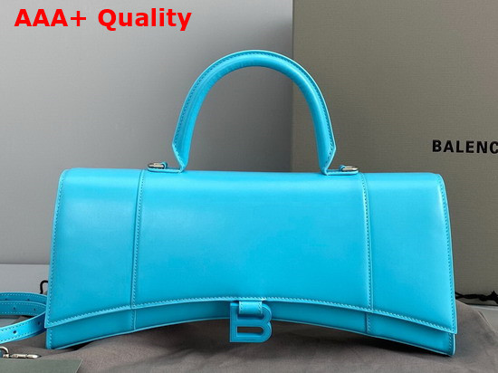 Balenciaga Hourglass Stretched Top Handle Bag in Blue Shiny Box Calfskin Replica