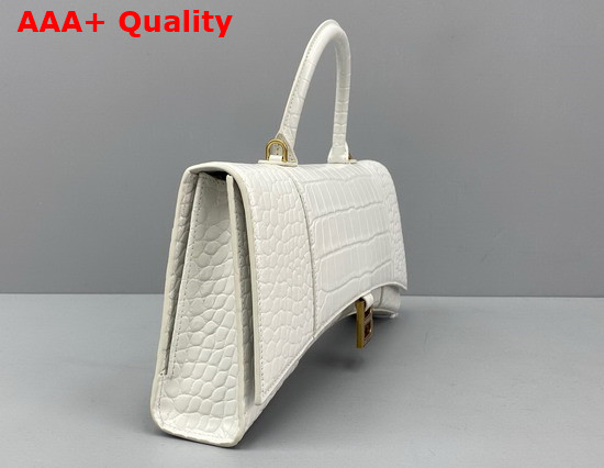 Balenciaga Hourglass Stretched Top Handle Bag in White Shiny Crocodile Embossed Calfskin Aged Gold Hardware Replica