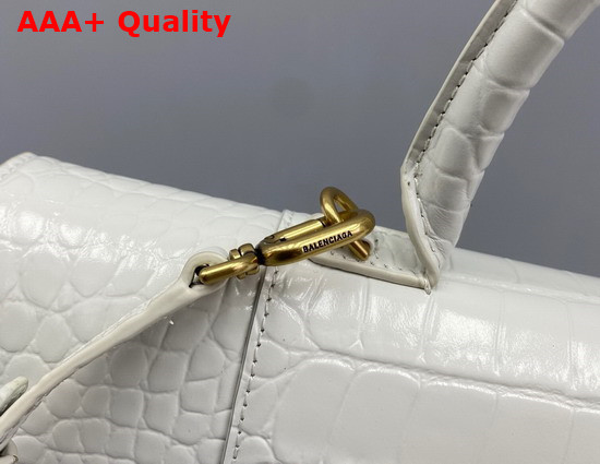 Balenciaga Hourglass Stretched Top Handle Bag in White Shiny Crocodile Embossed Calfskin Aged Gold Hardware Replica