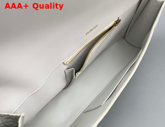 Balenciaga Hourglass Stretched Top Handle Bag in White Shiny Crocodile Embossed Calfskin Aged Gold Hardware Replica