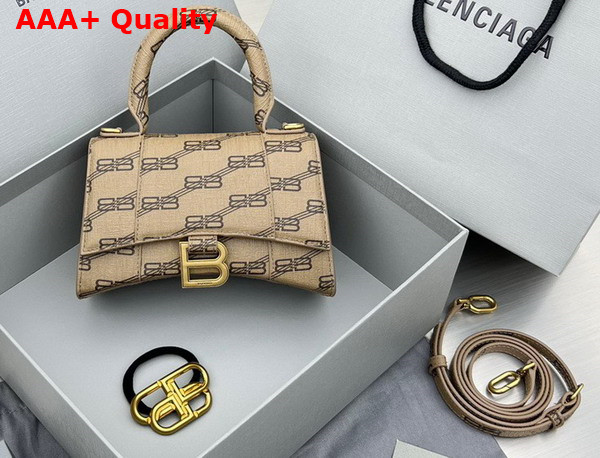 Balenciaga Hourglass XS Handbag in Beige and Brown BB Monogram Coated Canvas Replica