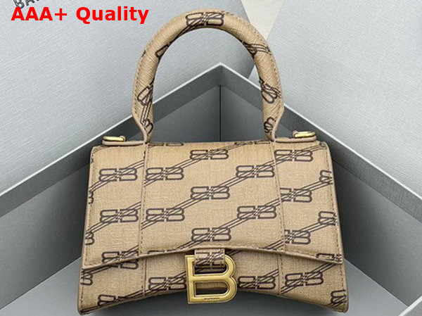 Balenciaga Hourglass XS Handbag in Beige and Brown BB Monogram Coated Canvas Replica