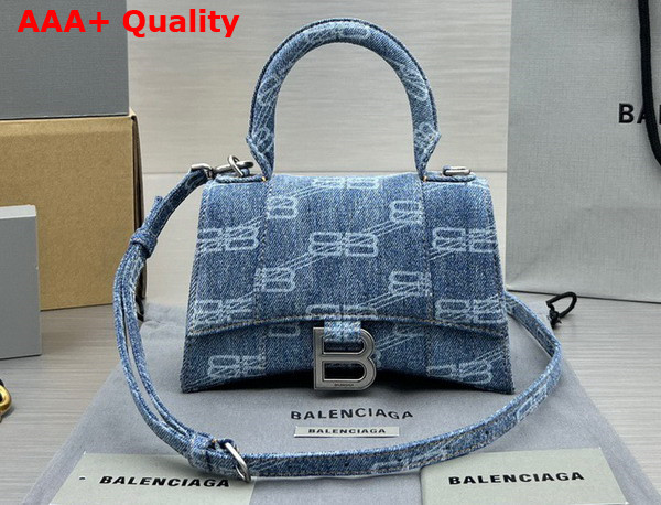 Balenciaga Hourglass XS Handbag in Blue BB Monogram Bleached Denim Replica