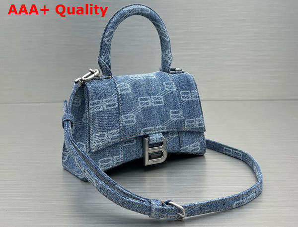 Balenciaga Hourglass XS Handbag in Blue BB Monogram Bleached Denim Replica