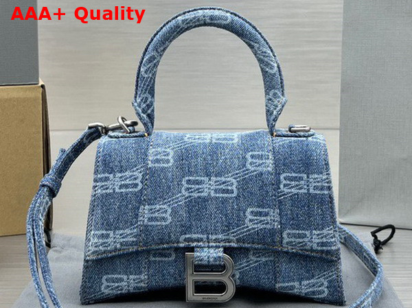 Balenciaga Hourglass XS Handbag in Blue BB Monogram Bleached Denim Replica