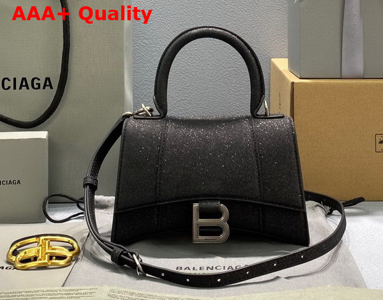 Balenciaga Hourglass XS Handbag in Glitter Material in Black Replica