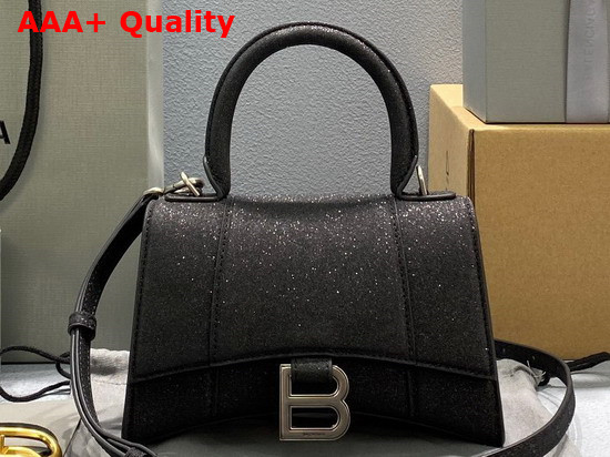 Balenciaga Hourglass XS Handbag in Glitter Material in Black Replica