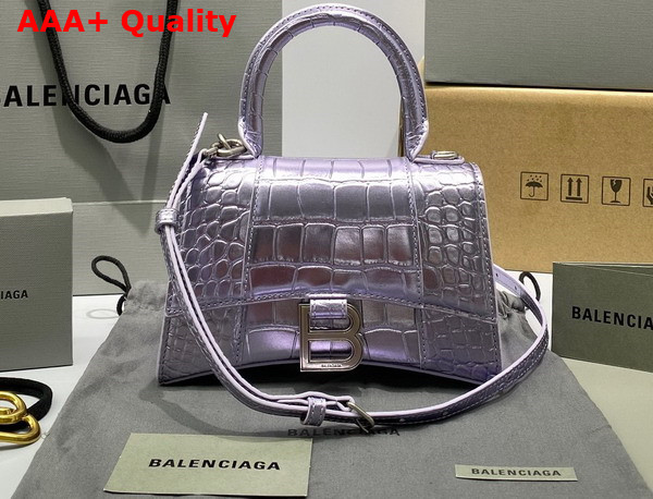 Balenciaga Hourglass XS Handbag in Light Purple Shiny Crocodile Embossed Calfskin Replica