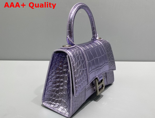 Balenciaga Hourglass XS Handbag in Light Purple Shiny Crocodile Embossed Calfskin Replica