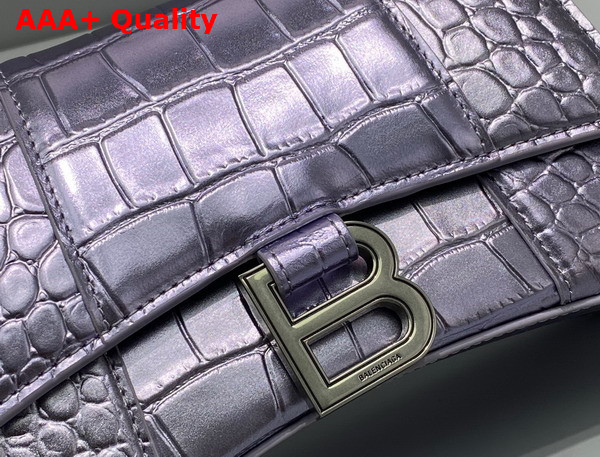 Balenciaga Hourglass XS Handbag in Light Purple Shiny Crocodile Embossed Calfskin Replica