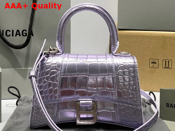 Balenciaga Hourglass XS Handbag in Light Purple Shiny Crocodile Embossed Calfskin Replica