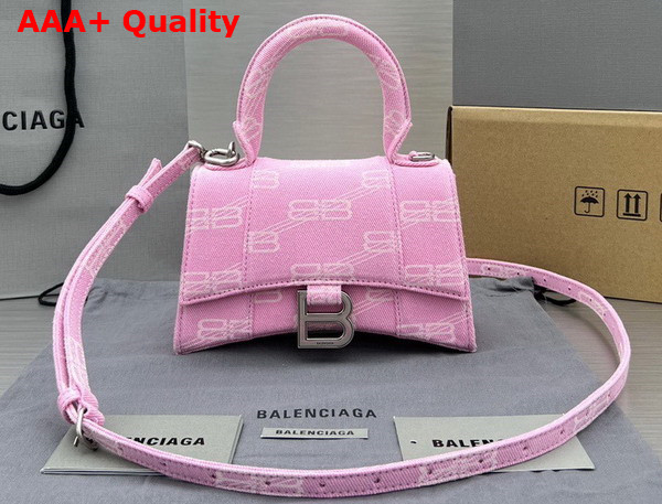 Balenciaga Hourglass XS Handbag in Pink BB Monogram Bleached Denim Replica