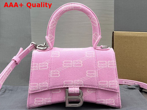 Balenciaga Hourglass XS Handbag in Pink BB Monogram Bleached Denim Replica