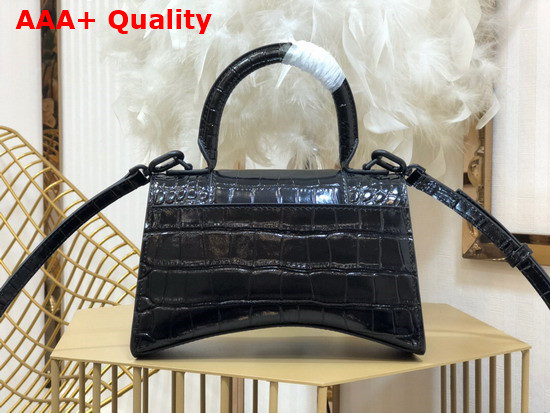 Balenciaga Hourglass XS Top Handbag in Black Shiny Crocodile Embossed Calfskin Black Matte B Hardware Replica