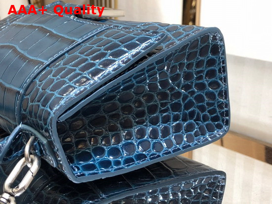 Balenciaga Hourglass XS Top Handbag in Dark Blue Shiny Crocodile Embossed Calfskin Aged Silver Hardware Replica