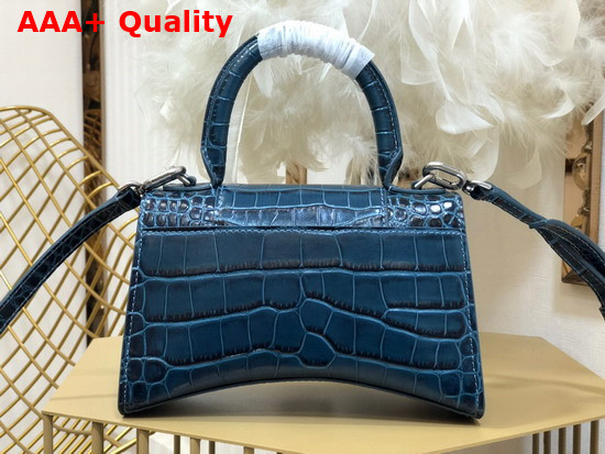 Balenciaga Hourglass XS Top Handbag in Dark Blue Shiny Crocodile Embossed Calfskin Aged Silver Hardware Replica