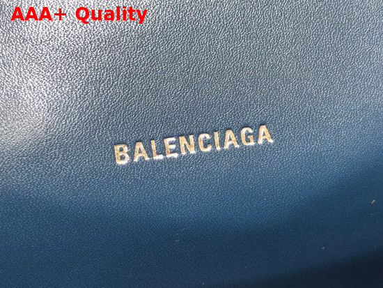 Balenciaga Hourglass XS Top Handbag in Dark Blue Shiny Crocodile Embossed Calfskin Aged Silver Hardware Replica