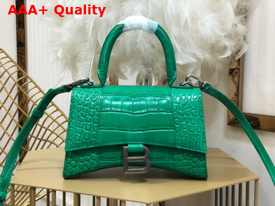 Balenciaga Hourglass XS Top Handbag in Green Shiny Crocodile Embossed Calfskin Aged Silver Hardware Replica