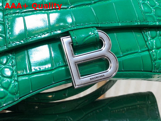 Balenciaga Hourglass XS Top Handbag in Green Shiny Crocodile Embossed Calfskin Aged Silver Hardware Replica