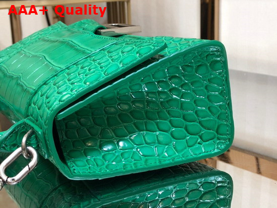 Balenciaga Hourglass XS Top Handbag in Green Shiny Crocodile Embossed Calfskin Aged Silver Hardware Replica