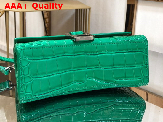 Balenciaga Hourglass XS Top Handbag in Green Shiny Crocodile Embossed Calfskin Aged Silver Hardware Replica