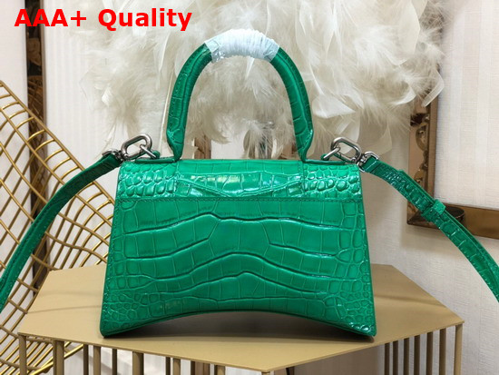 Balenciaga Hourglass XS Top Handbag in Green Shiny Crocodile Embossed Calfskin Aged Silver Hardware Replica