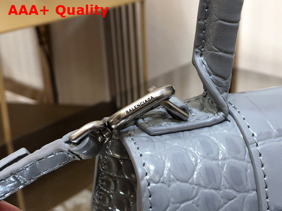 Balenciaga Hourglass XS Top Handbag in Grey Shiny Crocodile Embossed Calfskin Aged Silver Hardware Replica