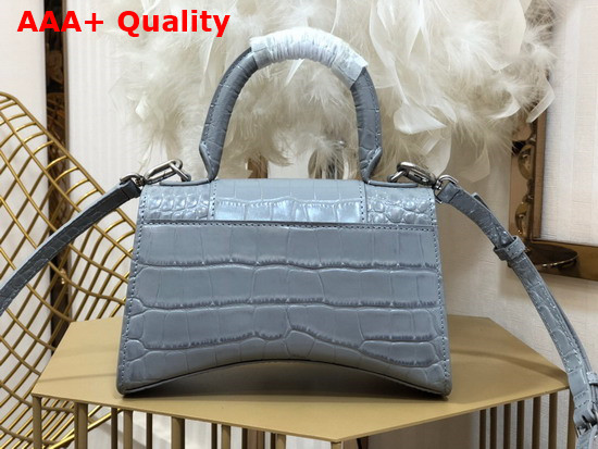 Balenciaga Hourglass XS Top Handbag in Grey Shiny Crocodile Embossed Calfskin Aged Silver Hardware Replica