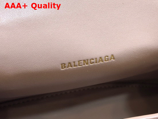 Balenciaga Hourglass XS Top Handbag in Nude Shiny Crocodile Embossed Calfskin Aged Gold B Hardware Replica