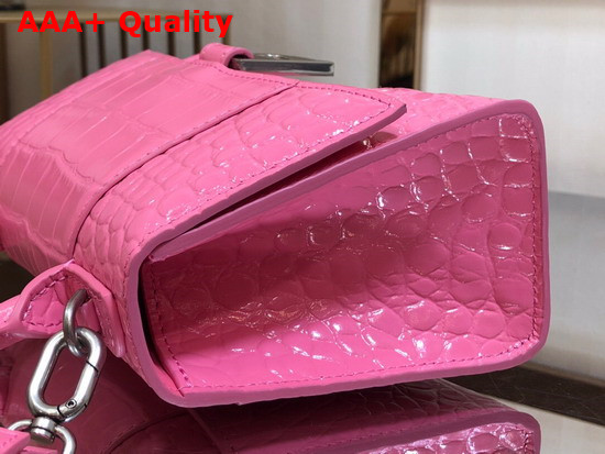 Balenciaga Hourglass XS Top Handbag in Pink Shiny Crocodile Embossed Calfskin Aged Silver Hardware Replica