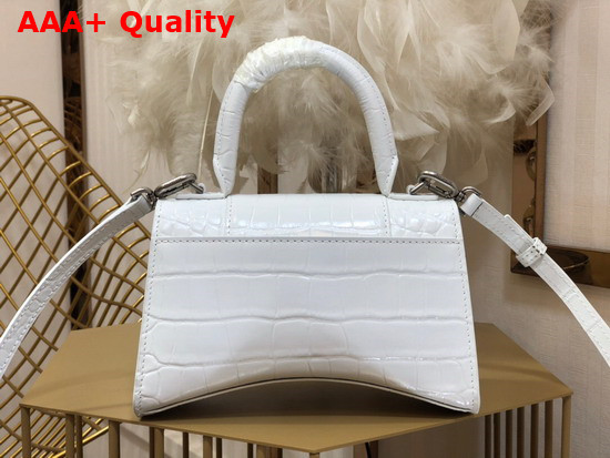 Balenciaga Hourglass XS Top Handbag in White Shiny Crocodile Embossed Calfskin Replica