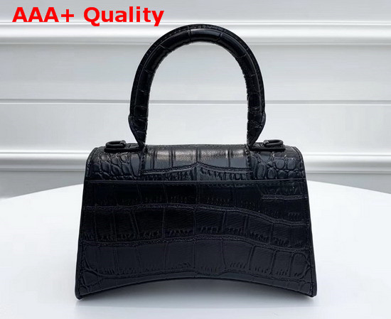 Balenciaga Hourglass XS Top Handle Bag in Black Crocodile Embossed Shiny Calfskin Replica