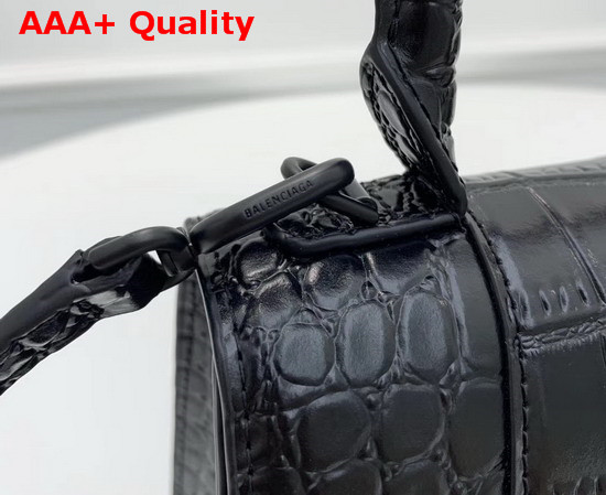 Balenciaga Hourglass XS Top Handle Bag in Black Crocodile Embossed Shiny Calfskin Replica