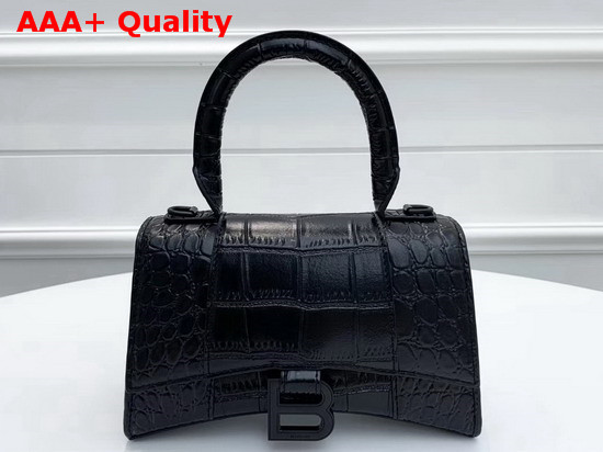 Balenciaga Hourglass XS Top Handle Bag in Black Crocodile Embossed Shiny Calfskin Replica