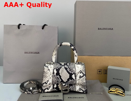 Balenciaga Hourglass XS Top Handle Bag in Black and White Python Printed Calfskin Replica