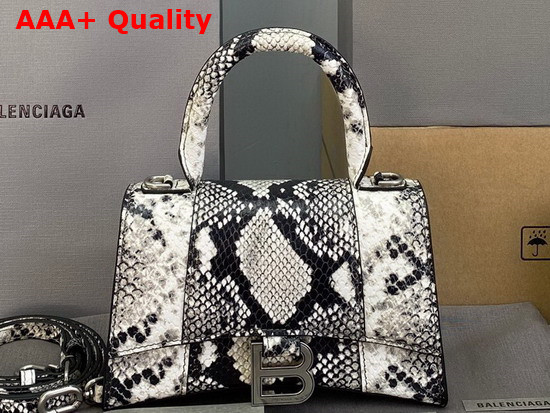 Balenciaga Hourglass XS Top Handle Bag in Black and White Python Printed Calfskin Replica