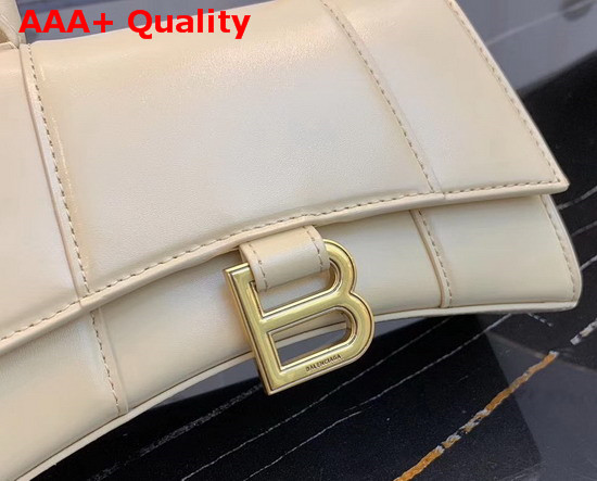 Balenciaga Hourglass XS Top Handle Bag in Cream Shiny Box Calfskin Replica