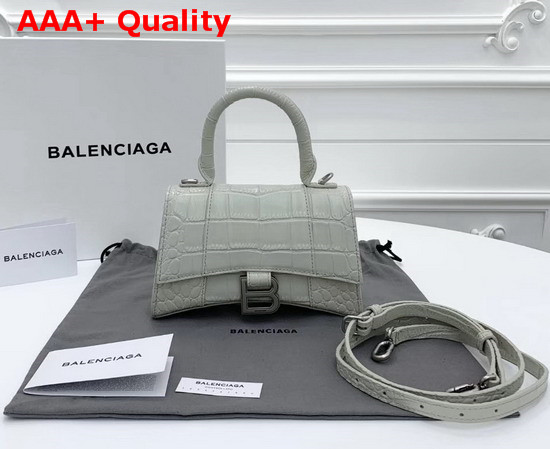 Balenciaga Hourglass XS Top Handle Bag in White Crocodile Embossed Shiny Calfskin Replica