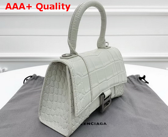 Balenciaga Hourglass XS Top Handle Bag in White Crocodile Embossed Shiny Calfskin Replica